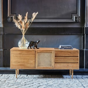 Commode en mindi massif et cannage 175cm