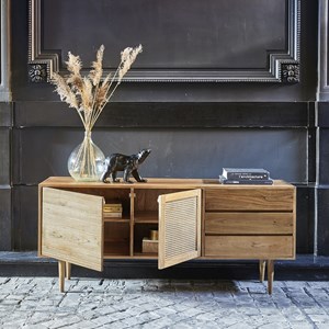 Commode en mindi massif et cannage 175cm