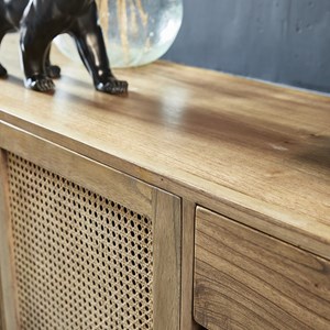 Commode en mindi massif et cannage 175cm