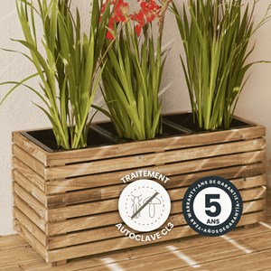 Jardinière en bois 3 pots 90x39,4 x40cm