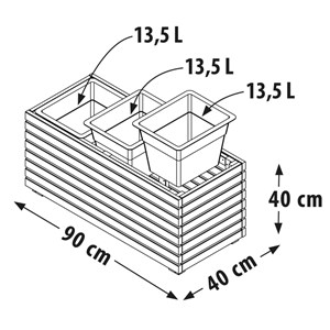 Jardinière en bois 3 pots 90x39,4 x40cm
