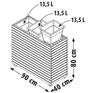 Jardinière en bois 3 pots 90x39,4x80cm