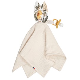 Doudou lapin attache tétine gaze coton