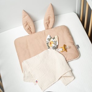 Doudou lapin attache tétine gaze coton