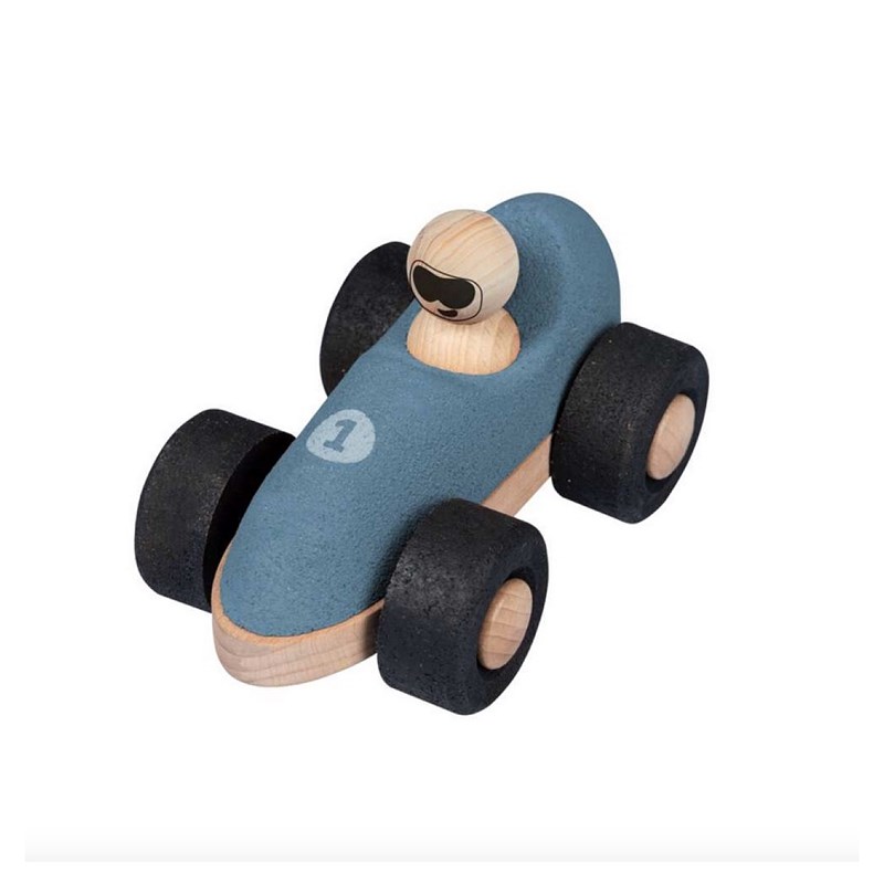 Voiture+de+course+en+liege+-+bleue