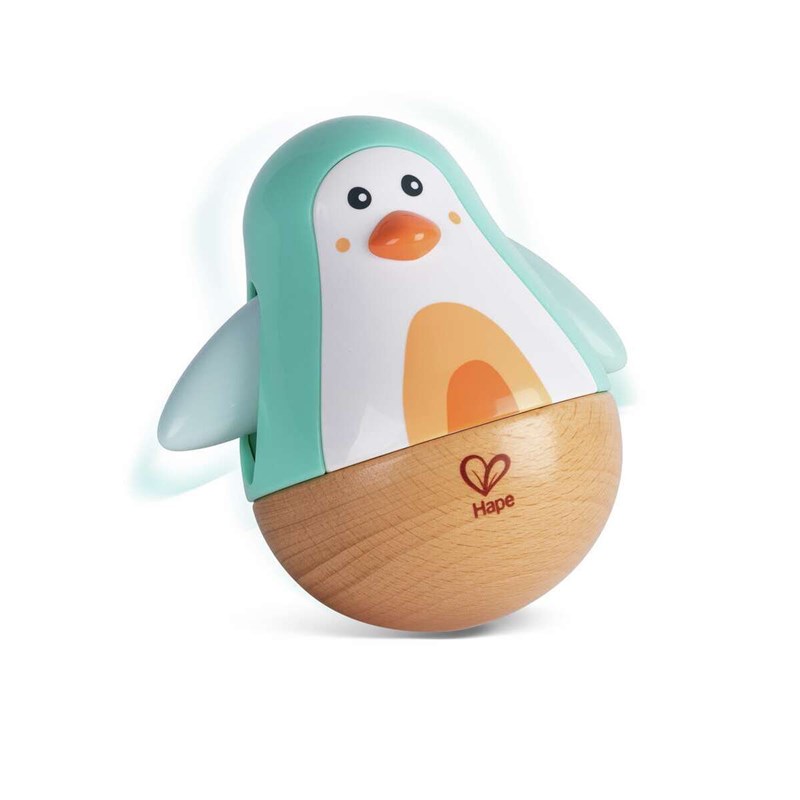 Pingouin culbuto en bois - turquoise
