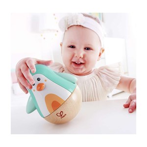 Pingouin culbuto en bois - turquoise