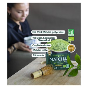 Thé vert matcha bio poudre culinaire doux uji japon 50g