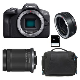 Canon eos r100 + rf-s 18-150mm f3.5-6.3 is stm + sac + carte sd 8 go + bague ef