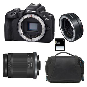 Canon eos r50 + rf-s 18-150mm f3.5-6.3 is stm + sac + carte sd 8 go + bague ef-e